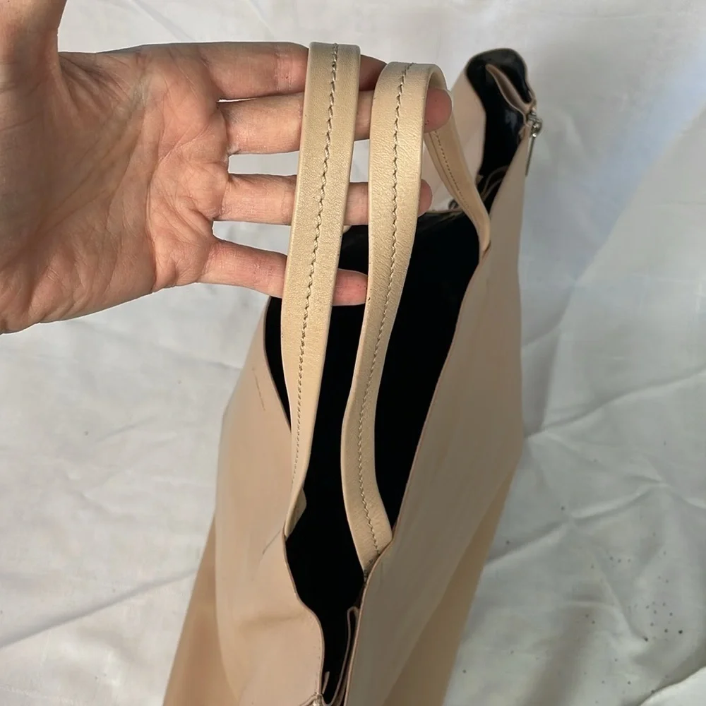 Rare Celine Horizontal Zip Gusset Cabas Tote Bag Large Shopper Beige Leather